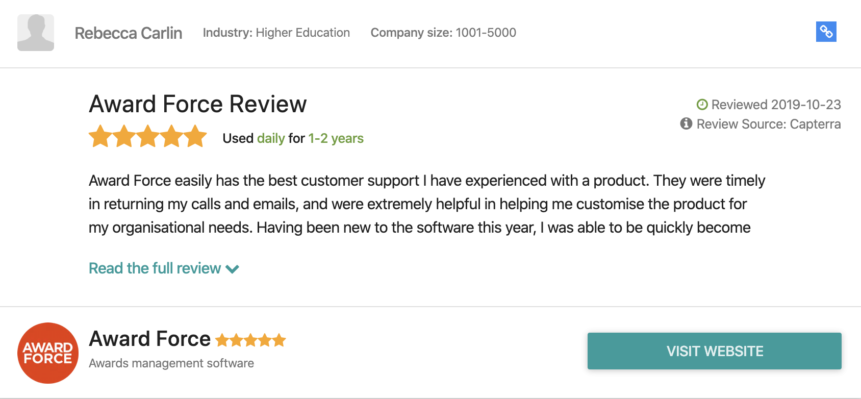 5 stars review of Award Force