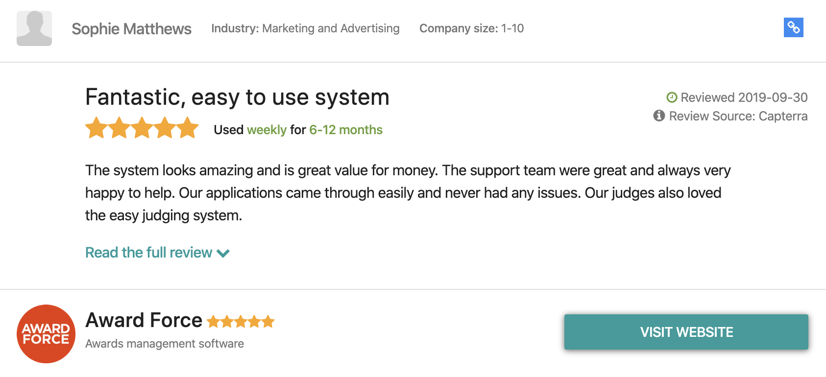 5 stars review of Award Force