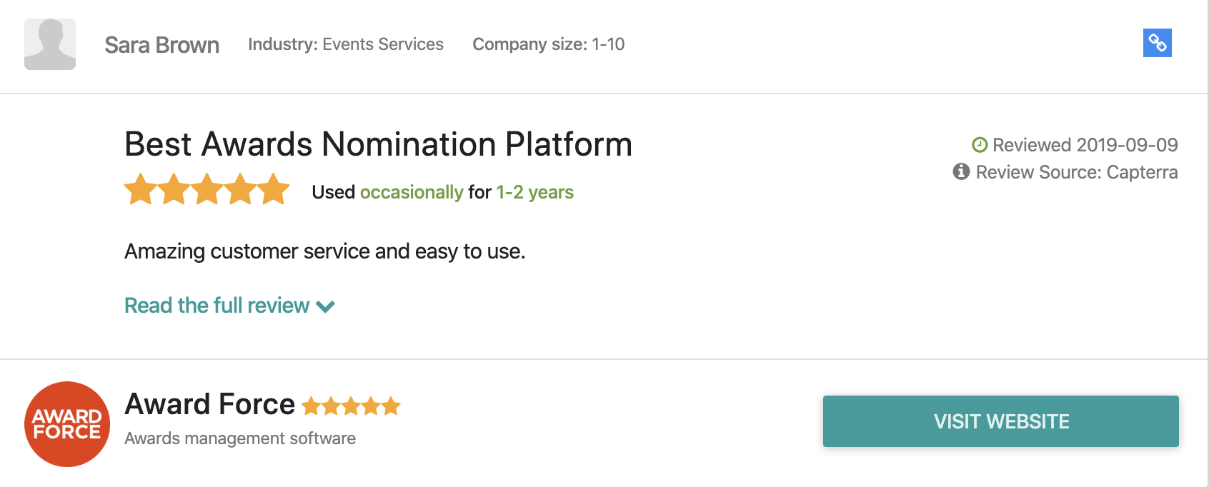 5 stars review of Award Force
