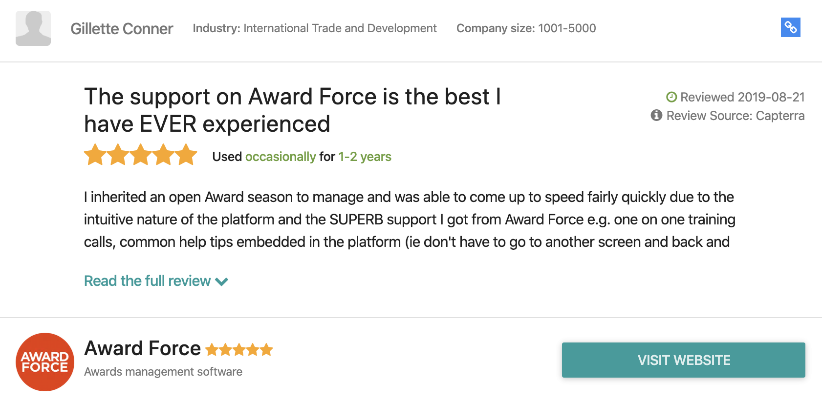 5 stars review of Award Force