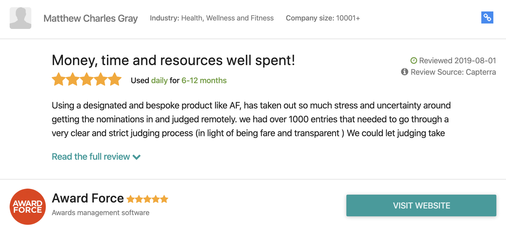 5 stars review of Award Force