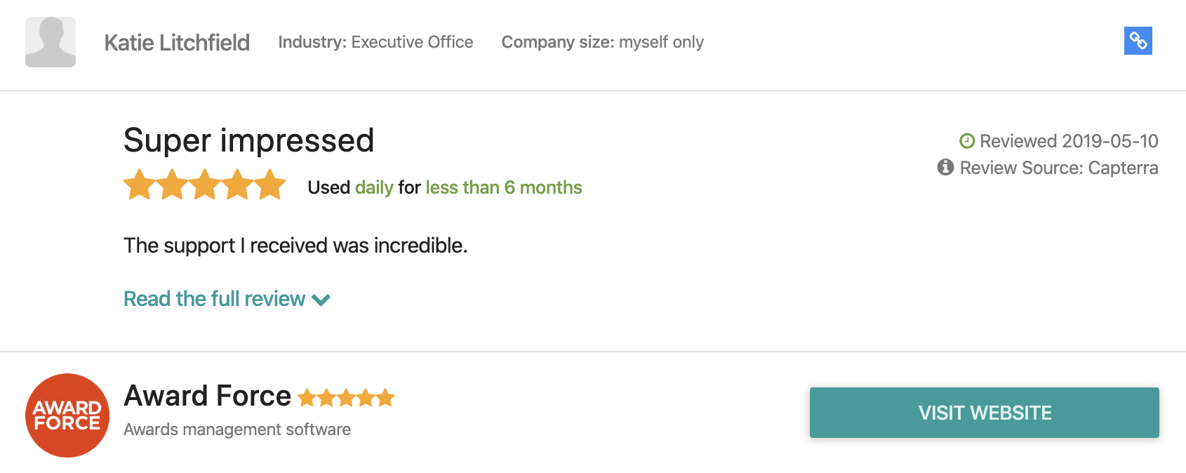 5 stars review of Award Force