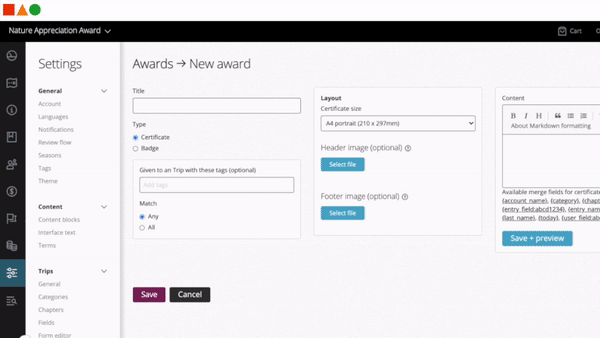 Erstellen eines Badges in Award Force