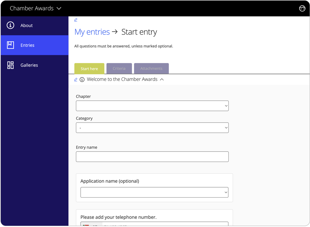 Awards management software start entries