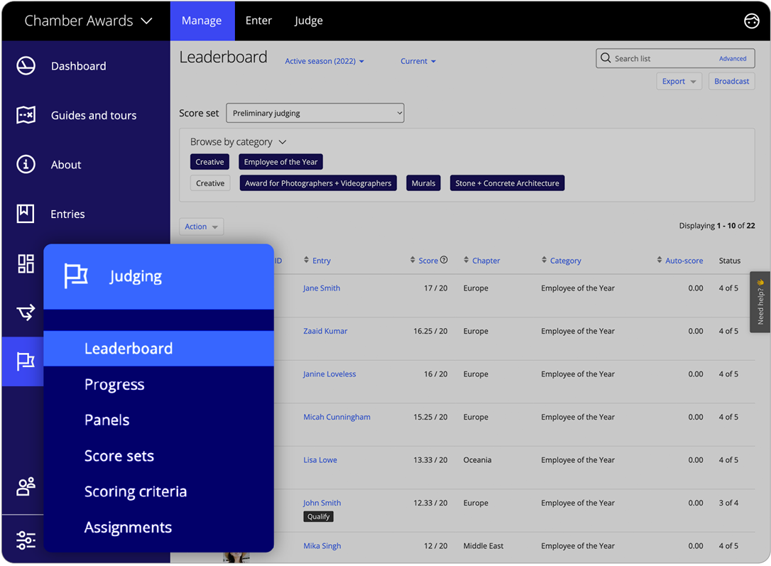 Awards management software results management