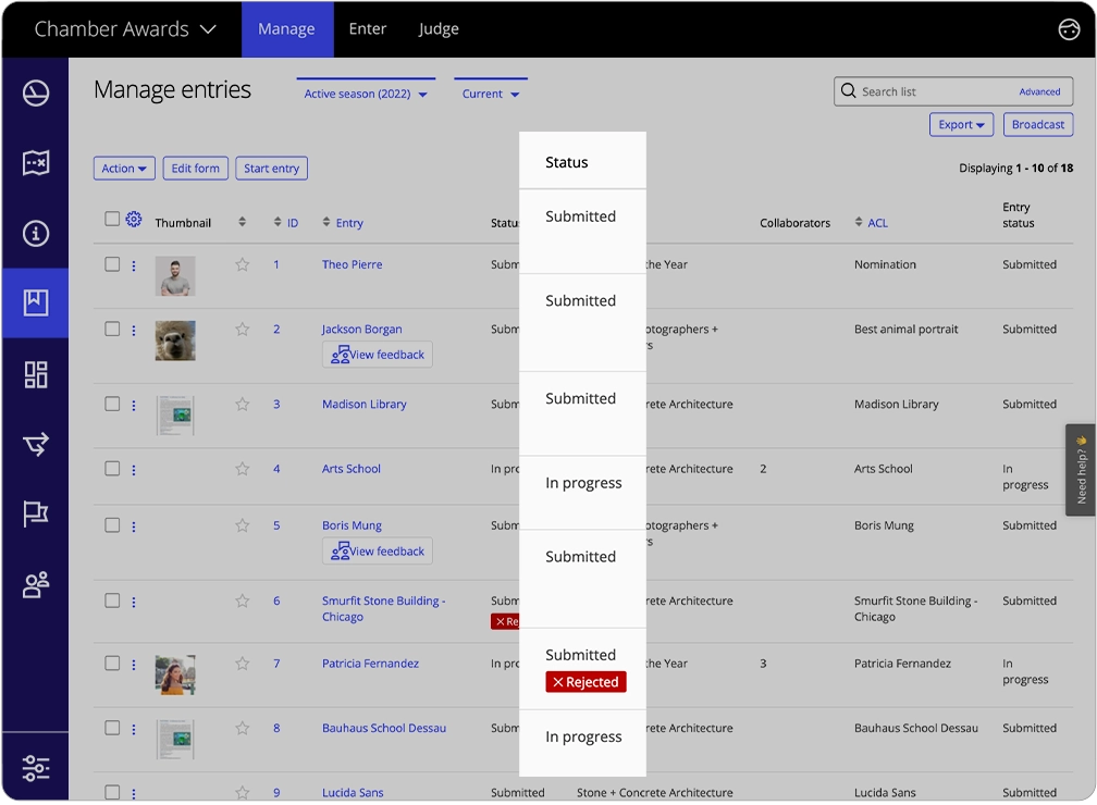 Der Programmmanager hat eine vollständige Übersicht über alle Einreichungen im Dashboard „Einreichungen verwalten“.