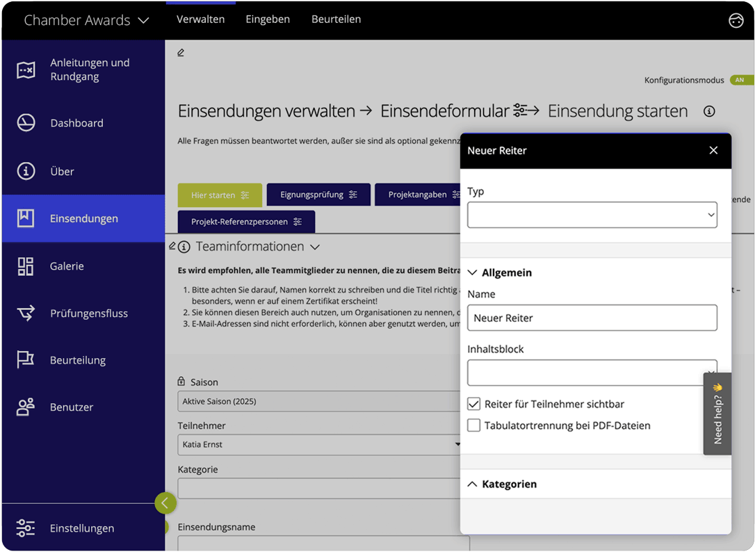 Anmeldeformular für Auszeichnungsverwaltungssoftware