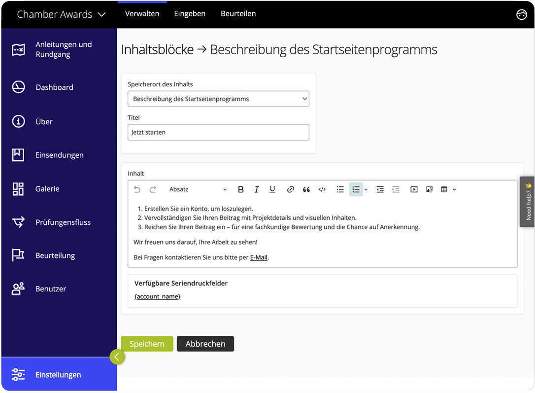 Awards management software content