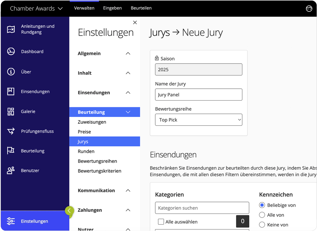 Awards-Management-Software Bewertungsmodi
