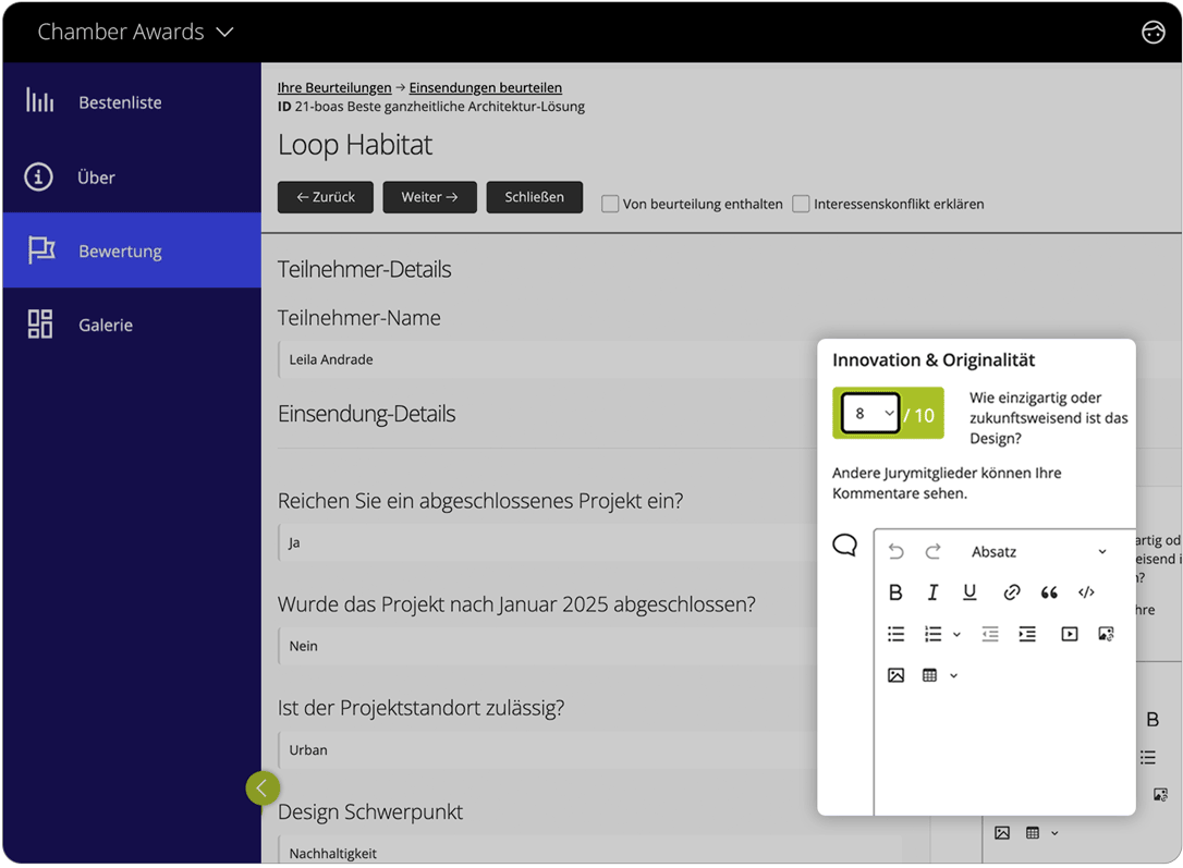Awards-Management-Software Bewertungsmodi