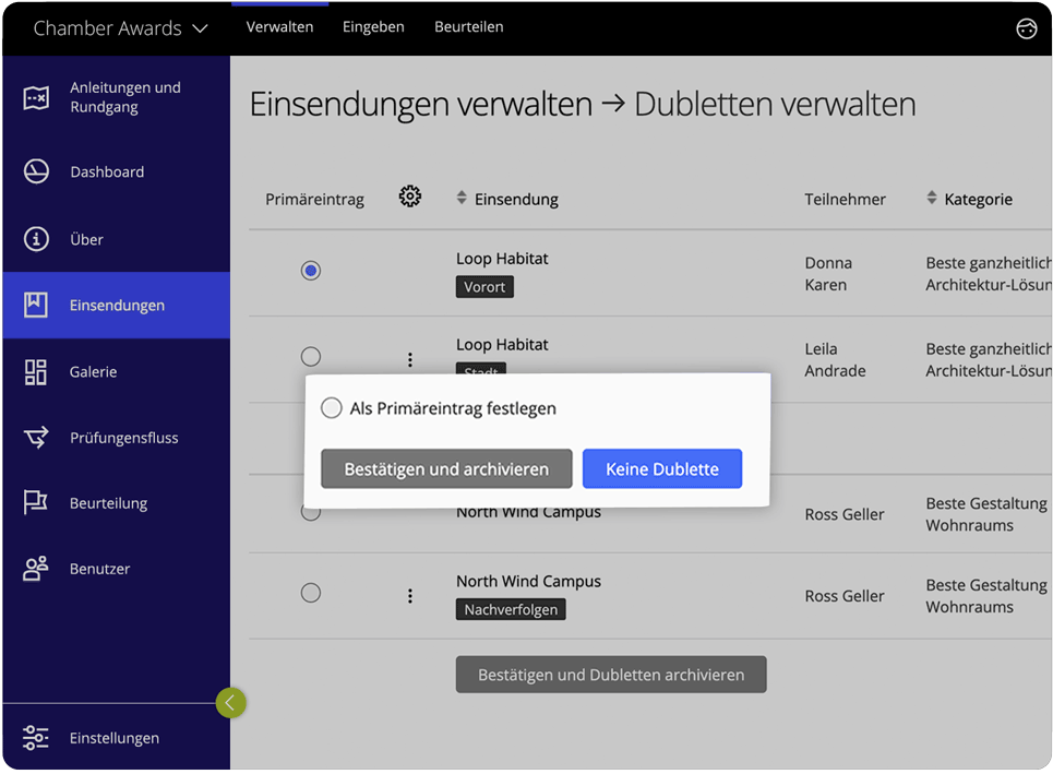 Awards management software duplicates