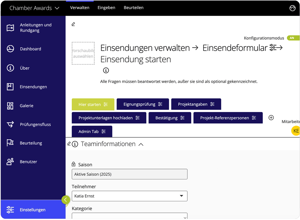 Eingabeformulare für Award-Management-Software