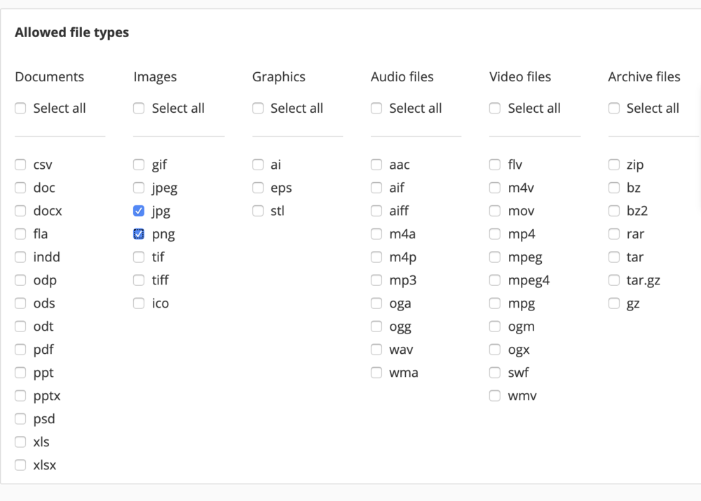 Allowed file types in Award Management system