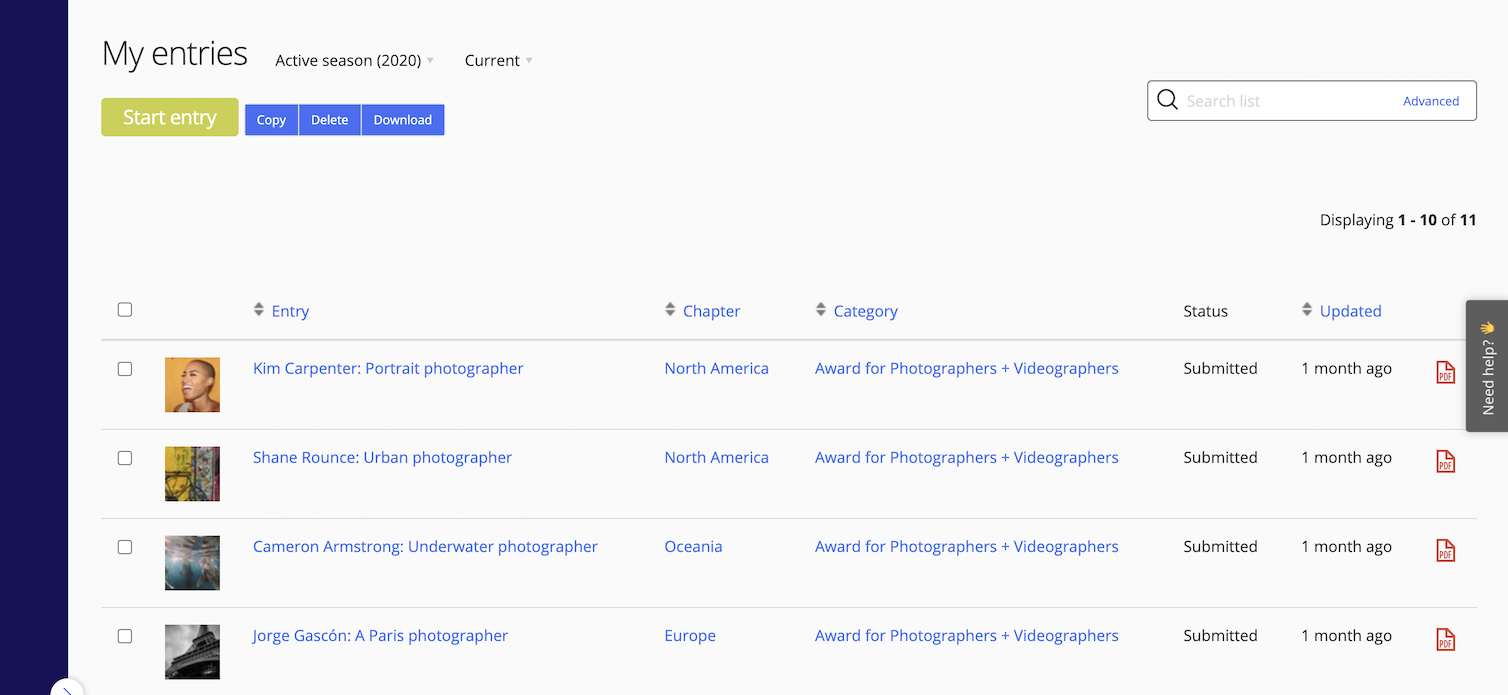 My entries