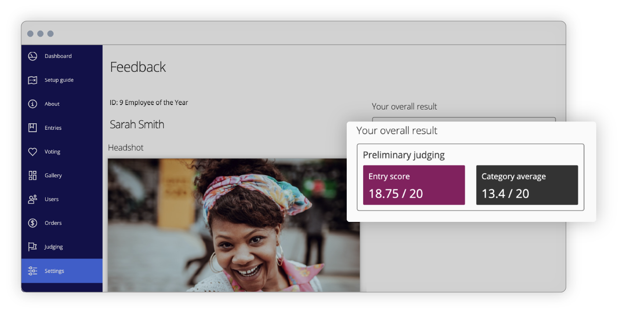 Awards management interface of judging feedback