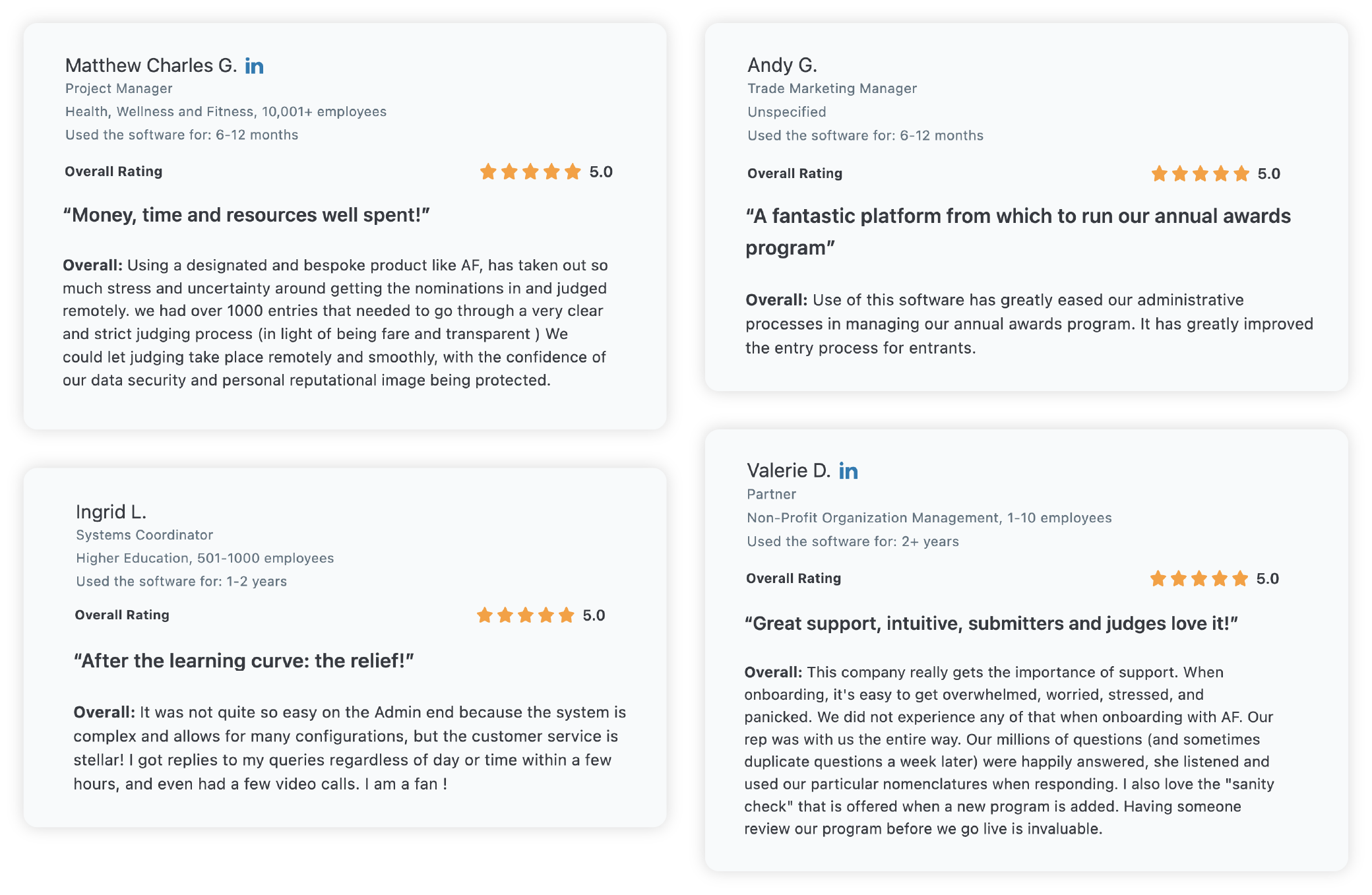 Awards management reviews