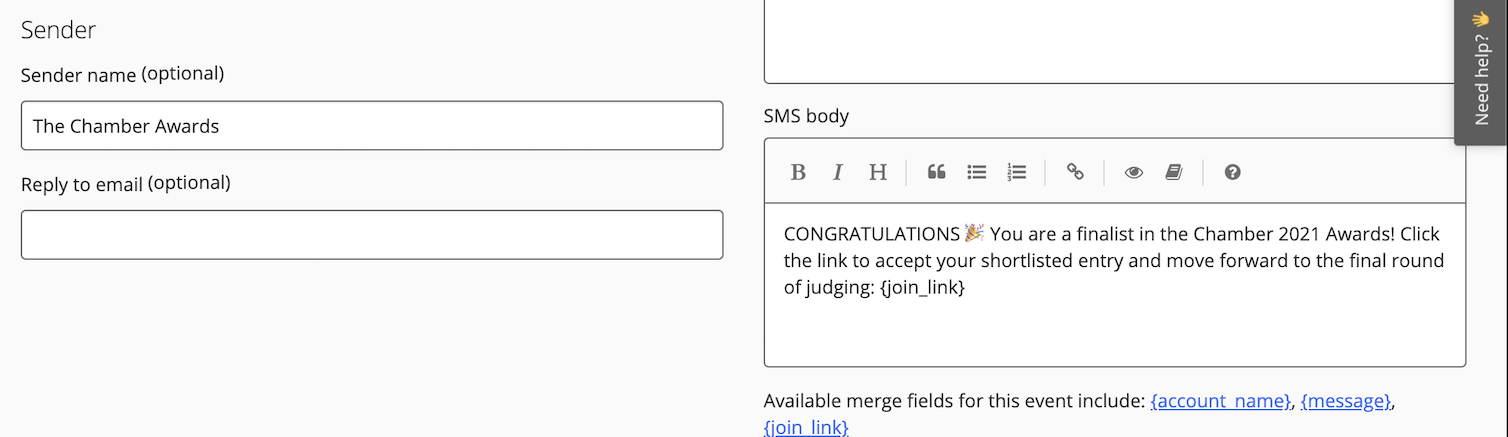 SMS in Award Force