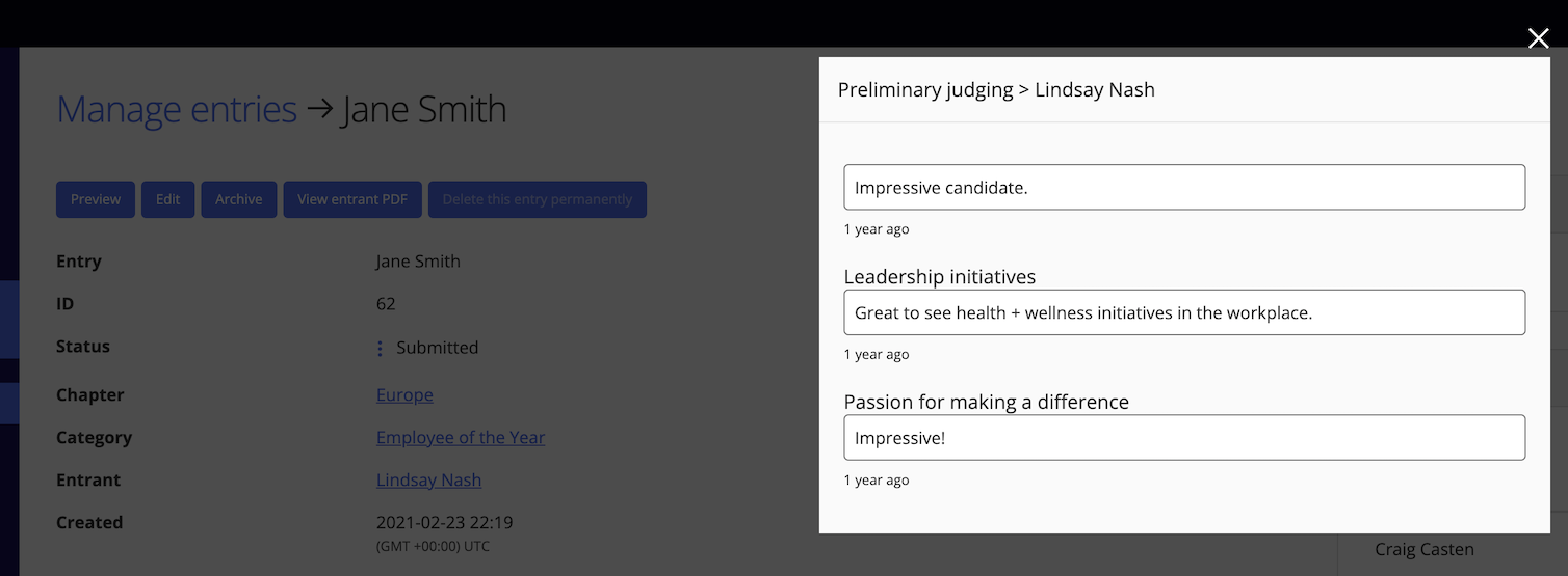 Awards feedback