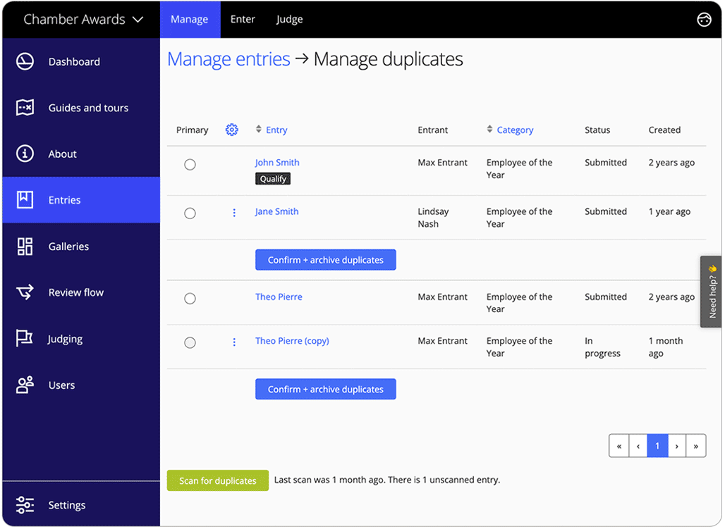 Awards management software manage entries