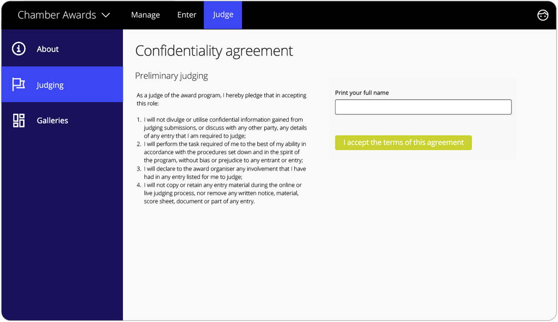 Awards management software judging contracts