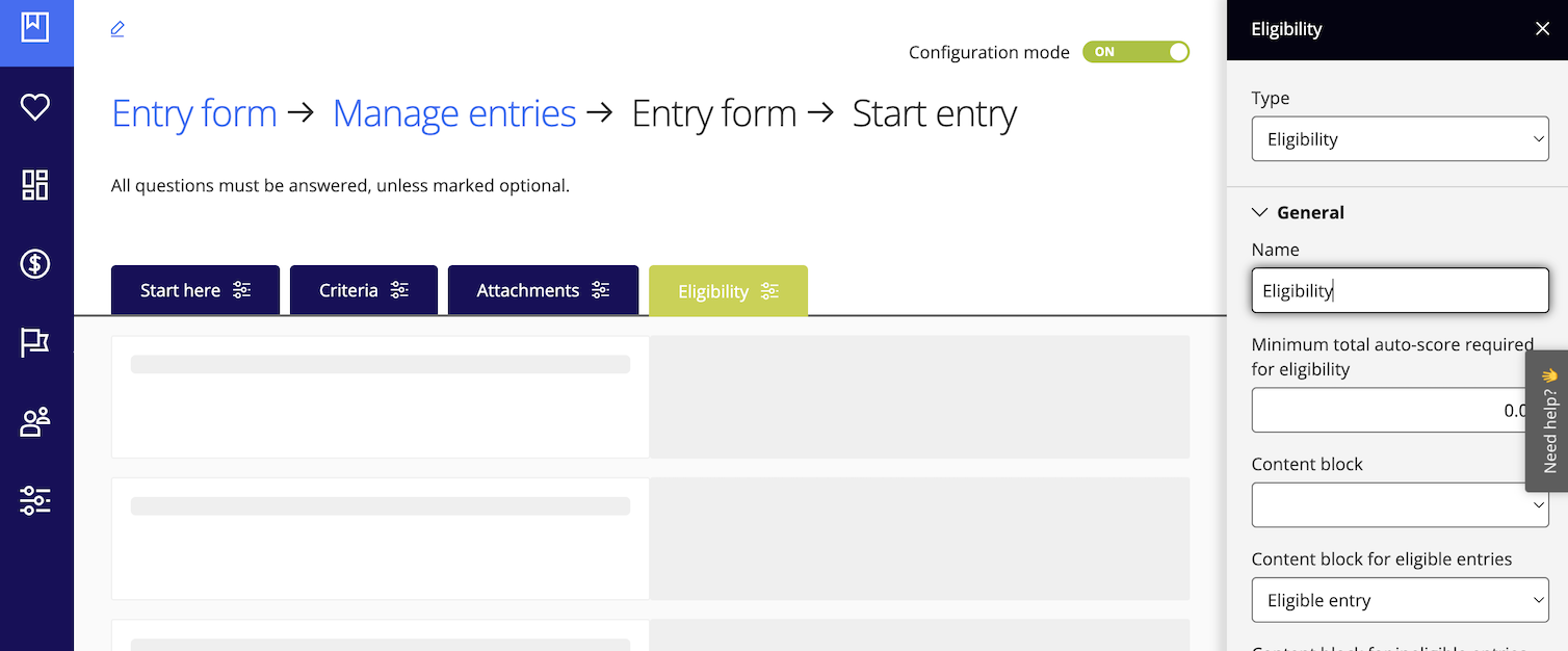 Registerkarten im Award Force-Eintragsformular