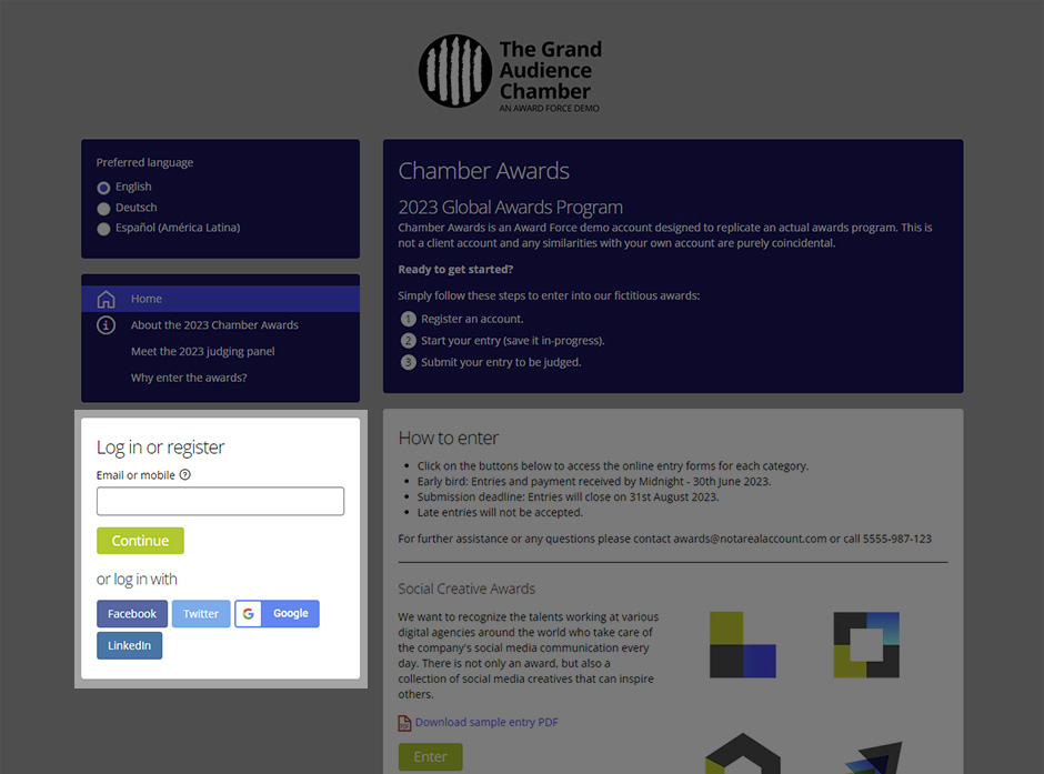 Registration and log in