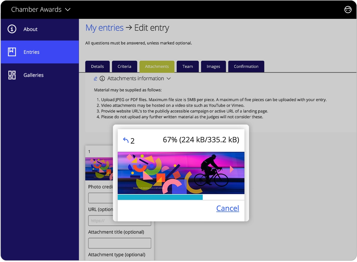 Awards management software edit entries