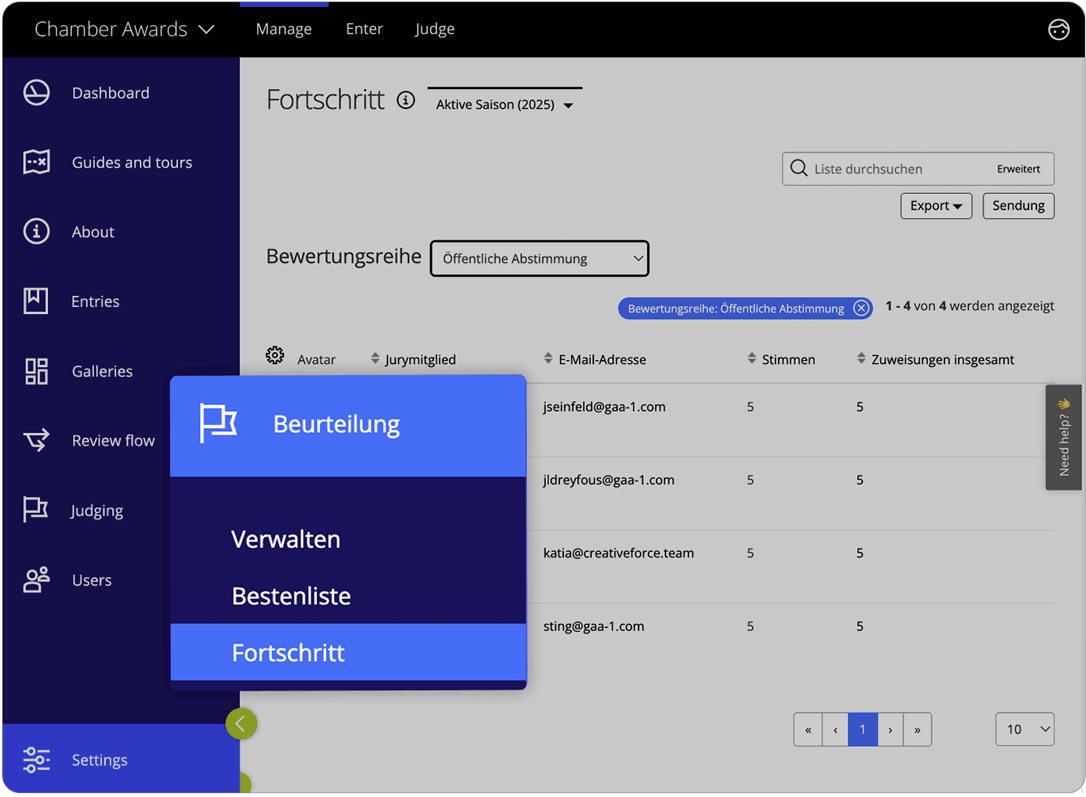 Awards-Management-Software: Ergebnisverwaltung