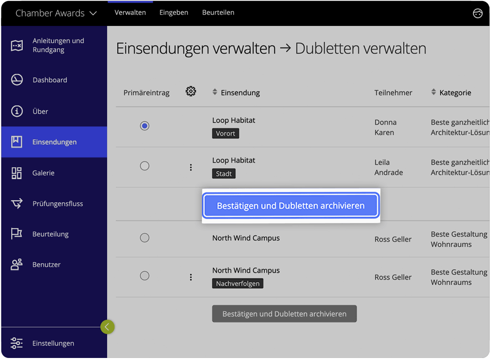 Awards management software duplicates
