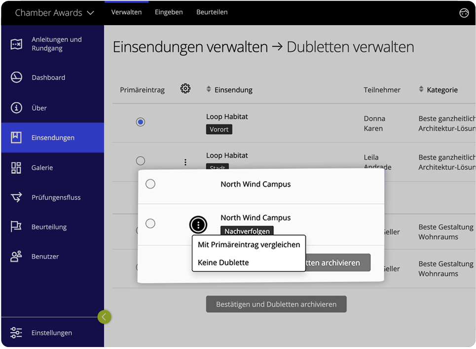 Awards management software duplicates