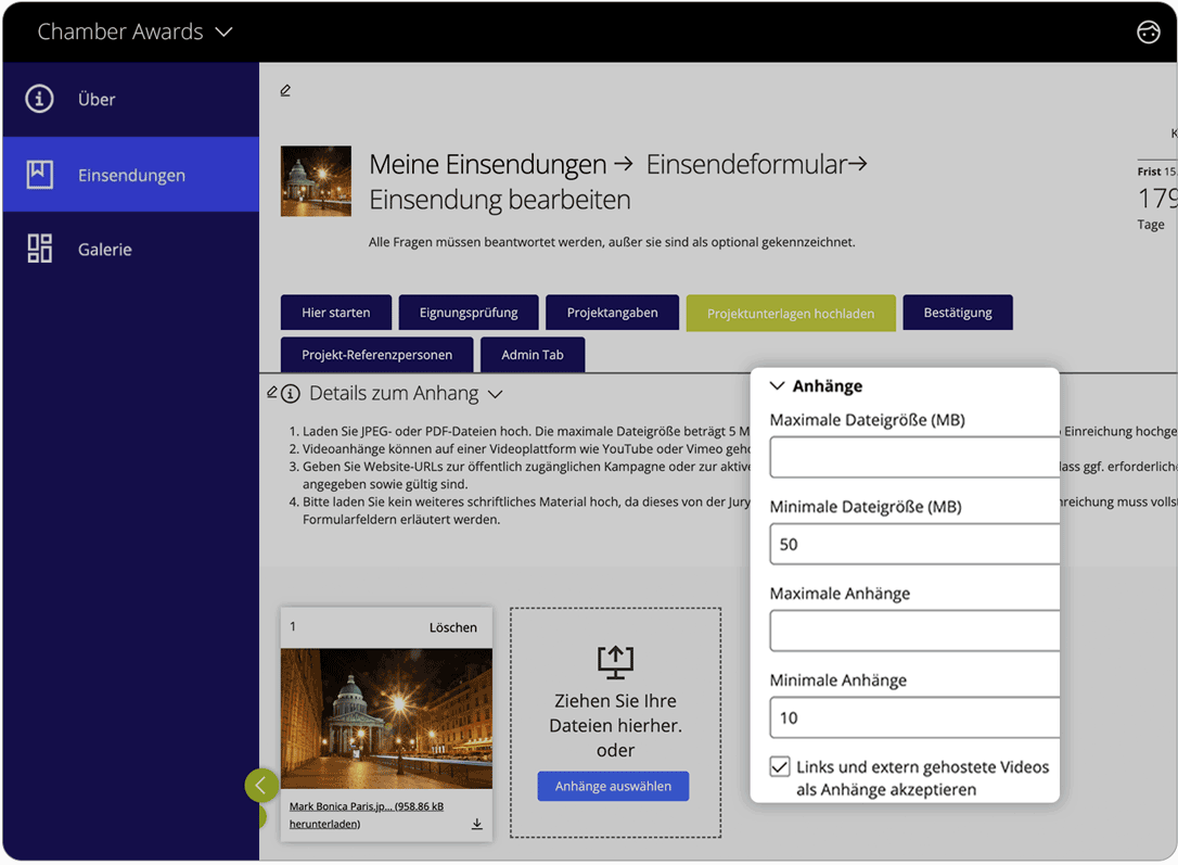Awards management software attachments